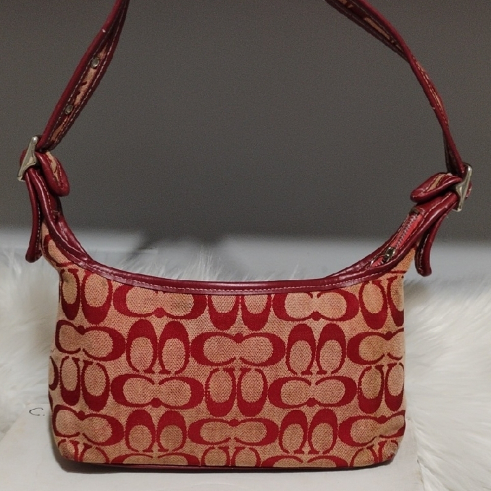 ON HOLD! SALE! RARE! Coach Vintage Signature Red/Tan Shoulder Bag Made In USA - Picture 4 of 12